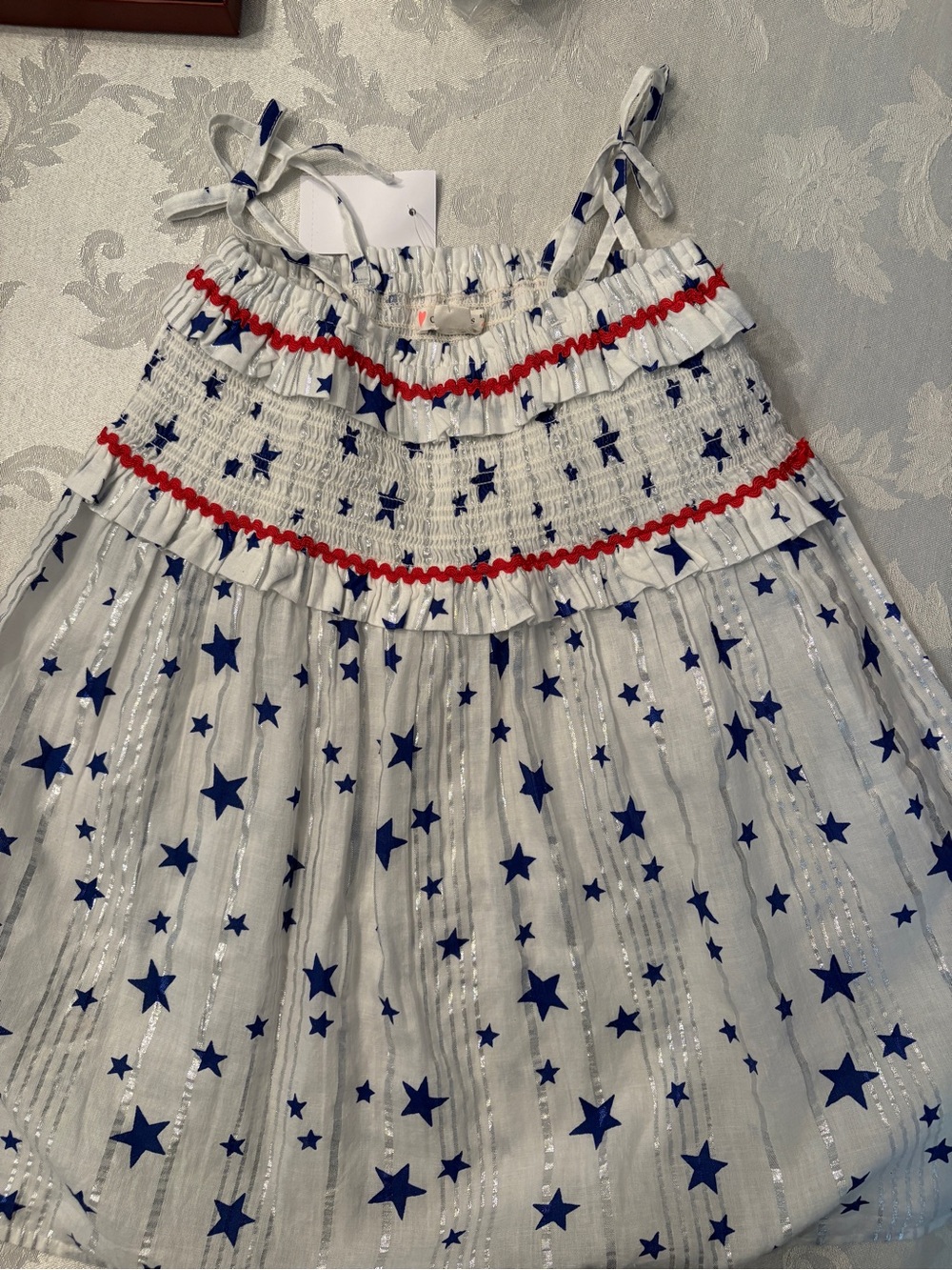 Crewcuts White Sundress with Blue Stars and Red Trim